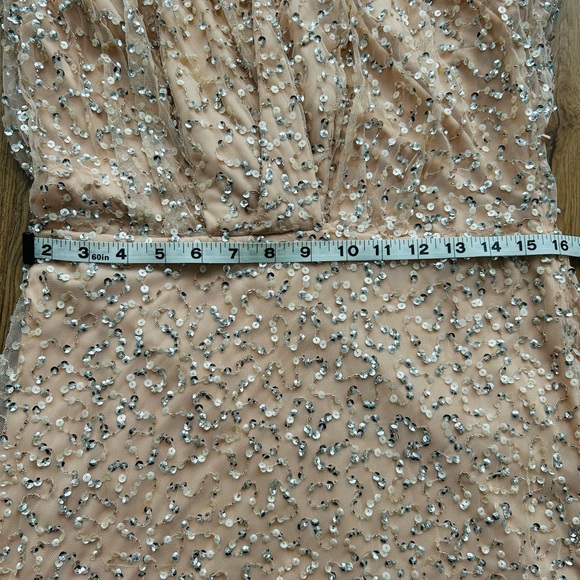 Mac Duggal Beaded Champagne Mini Dress NWT | Long Sleeve Cocktail Size 8 - Picture 9 of 10